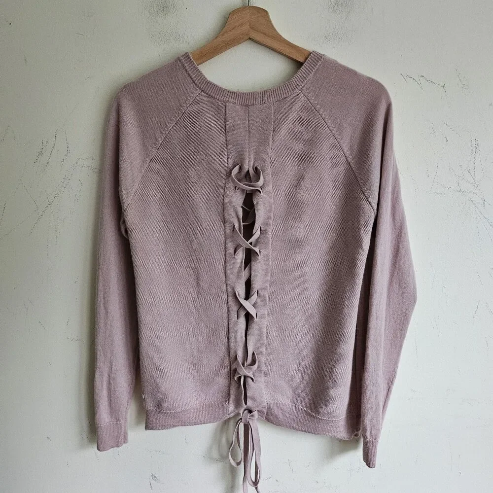 Lululemon Tied To You Merino Wool Sweater Pink Lace Up Back Balletcore 6